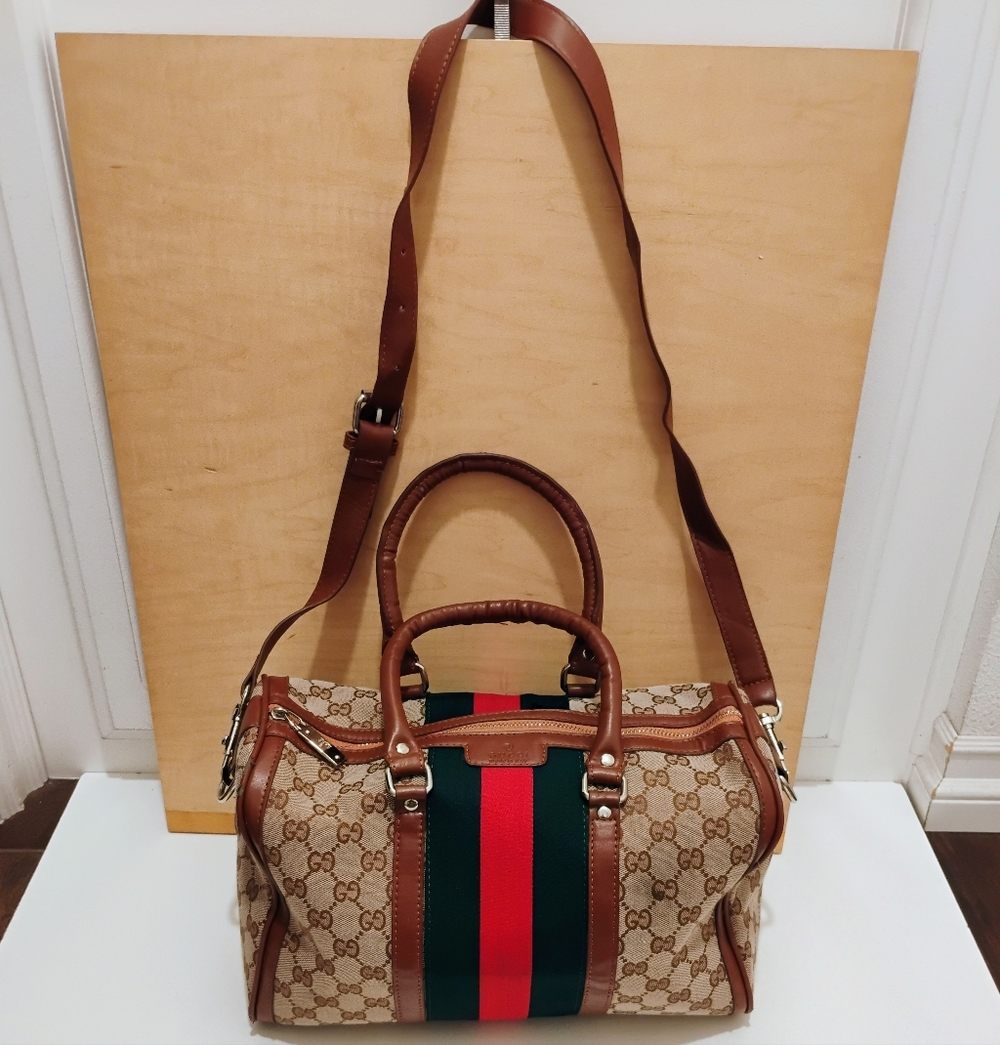 Gucci Vintage Web Medium Sized Boston Carry Bag